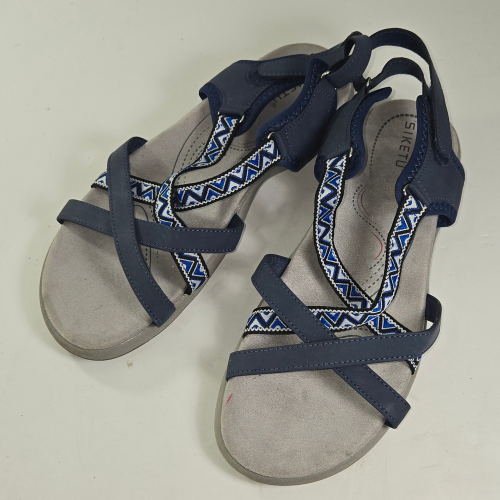 SIKETU Women Blue Geometric Strap Comfort‎ Walking Sandals Size 42/10.5